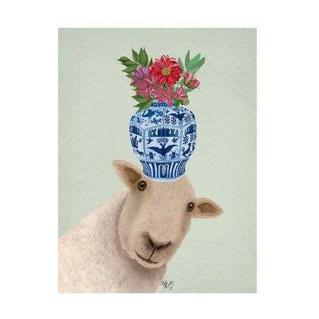 Fab Funky 'Sheep With Vase Of Flowers' Canvas Art, 24x32